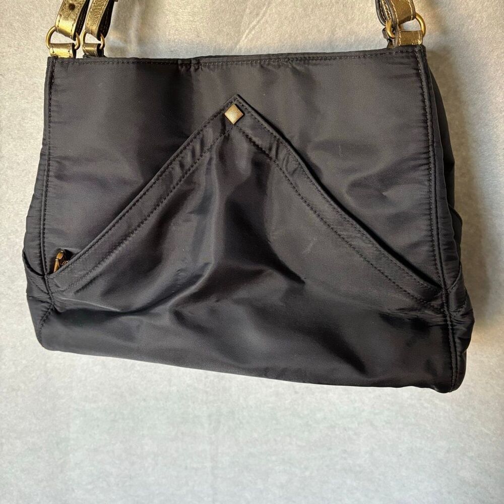Eric Javits Black Nylon Shoulder Bag Gold Trim Hardware Designer Purse Classic - Picture 4 of 15